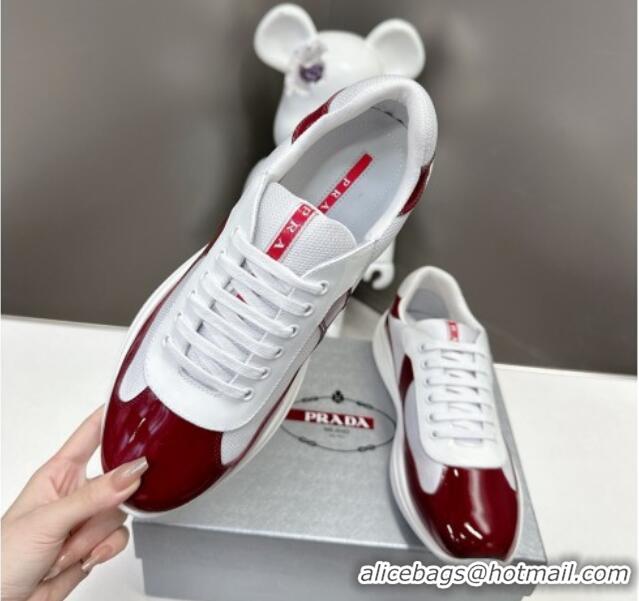 Good Looking Prada America's Cup Patent Rubber and Bike Fabric Sneakers Burgundy/White 327141