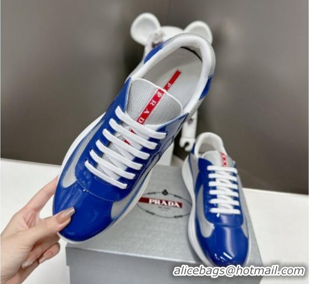 Top Design Prada America's Cup Patent Rubber and Bike Fabric Sneakers Navy Blue 327142