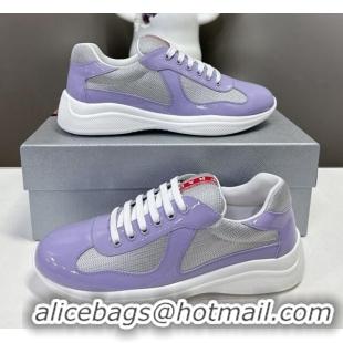 Top Grade Prada America's Cup Patent Rubber and Bike Fabric Sneakers Light Purple 327143