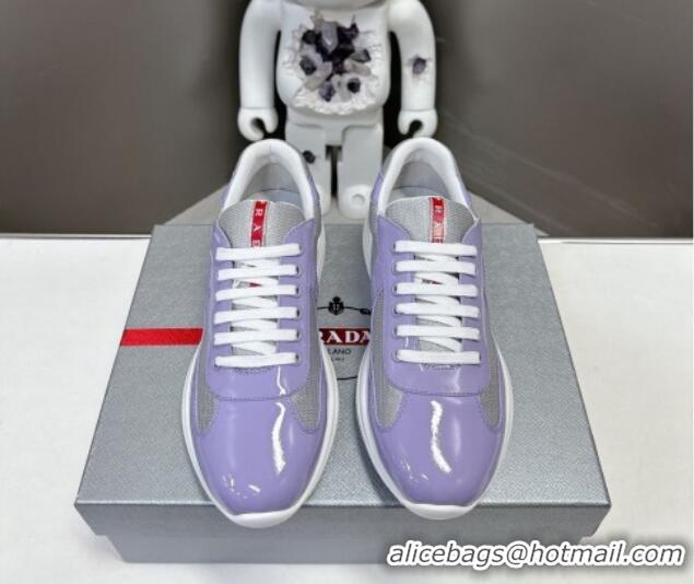 Top Grade Prada America's Cup Patent Rubber and Bike Fabric Sneakers Light Purple 327143