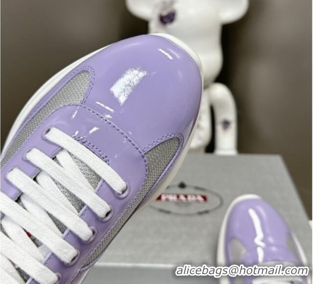 Top Grade Prada America's Cup Patent Rubber and Bike Fabric Sneakers Light Purple 327143