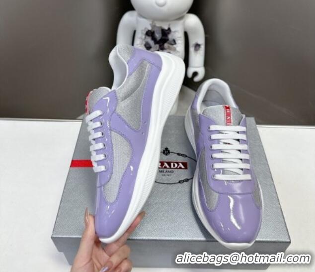 Top Grade Prada America's Cup Patent Rubber and Bike Fabric Sneakers Light Purple 327143