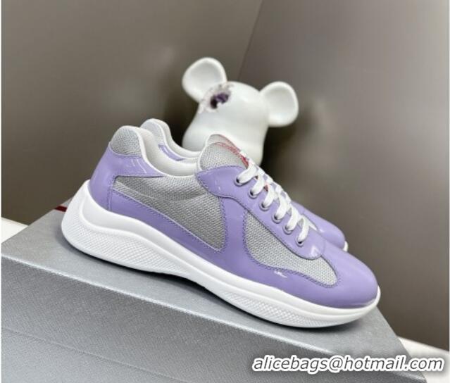 Top Grade Prada America's Cup Patent Rubber and Bike Fabric Sneakers Light Purple 327143