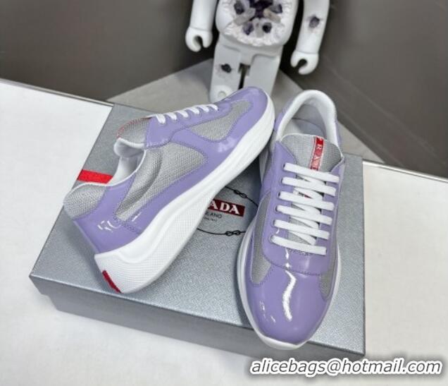 Top Grade Prada America's Cup Patent Rubber and Bike Fabric Sneakers Light Purple 327143