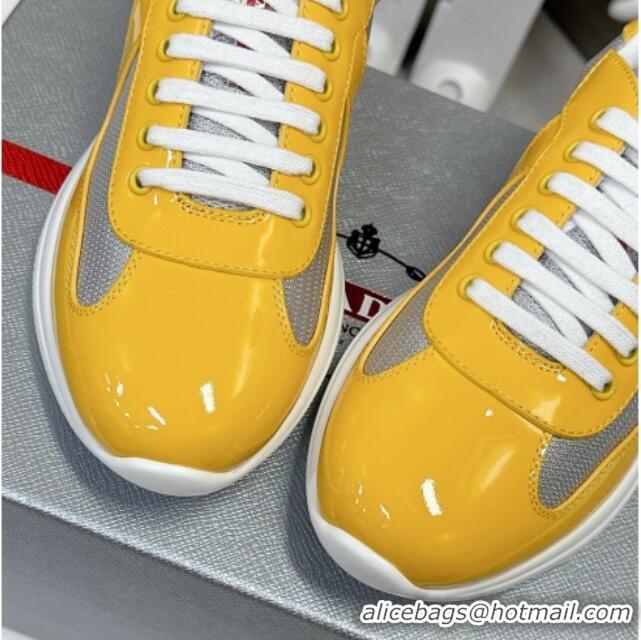 Good Product Prada America's Cup Patent Rubber and Bike Fabric Sneakers Yellow 327144