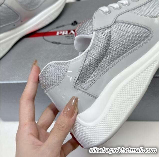 Top Design Prada America's Cup Patent Rubber and Bike Fabric Sneakers Pale Grey 327145