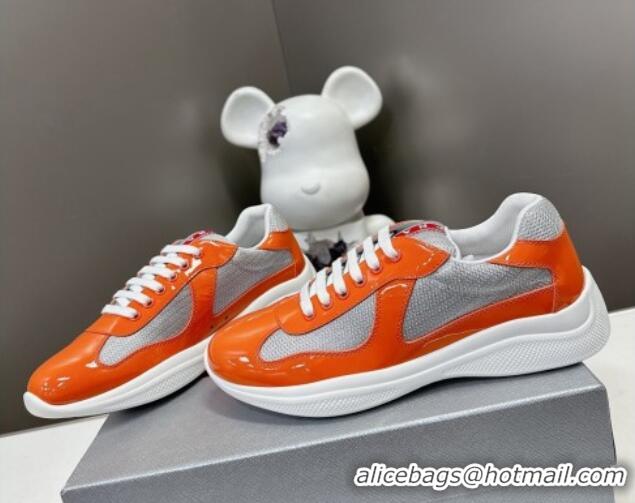 Unique Style Prada America's Cup Patent Rubber and Bike Fabric Sneakers Orange 327146