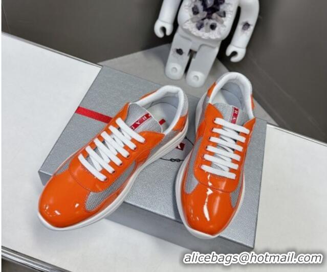 Unique Style Prada America's Cup Patent Rubber and Bike Fabric Sneakers Orange 327146