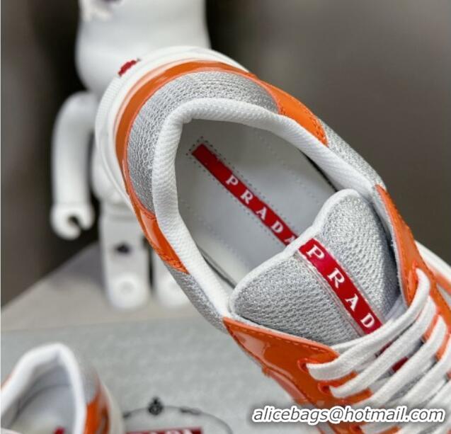 Unique Style Prada America's Cup Patent Rubber and Bike Fabric Sneakers Orange 327146