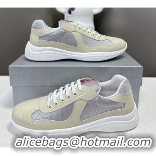 Pretty Style Prada America's Cup Patent Rubber and Bike Fabric Sneakers Pale Beige 327147