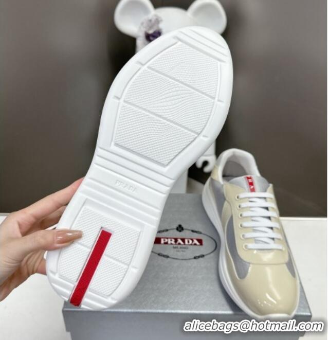 Pretty Style Prada America's Cup Patent Rubber and Bike Fabric Sneakers Pale Beige 327147