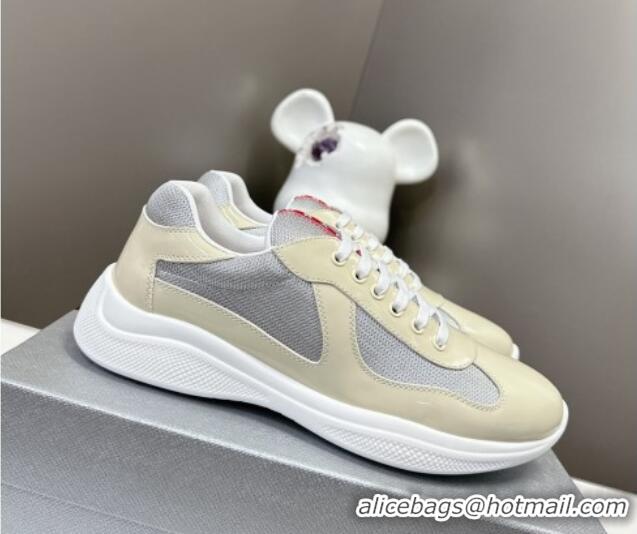 Pretty Style Prada America's Cup Patent Rubber and Bike Fabric Sneakers Pale Beige 327147