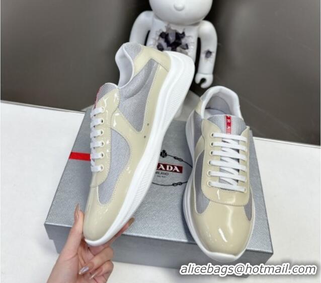 Pretty Style Prada America's Cup Patent Rubber and Bike Fabric Sneakers Pale Beige 327147