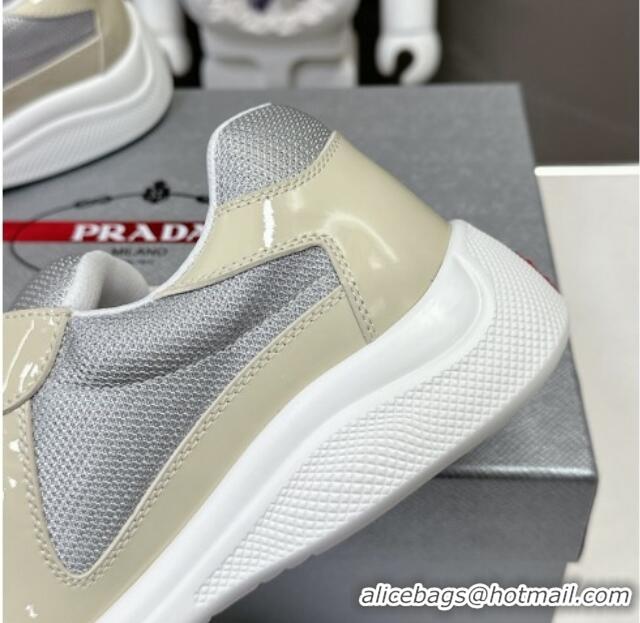 Pretty Style Prada America's Cup Patent Rubber and Bike Fabric Sneakers Pale Beige 327147