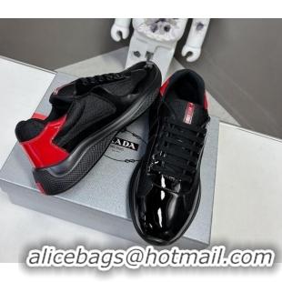 Stylish Prada America's Cup Patent Rubber and Bike Fabric Sneakers Black/Red 327149