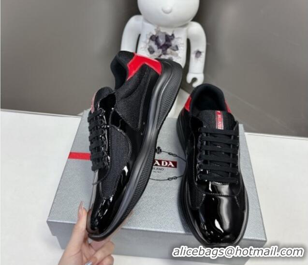 Stylish Prada America's Cup Patent Rubber and Bike Fabric Sneakers Black/Red 327149