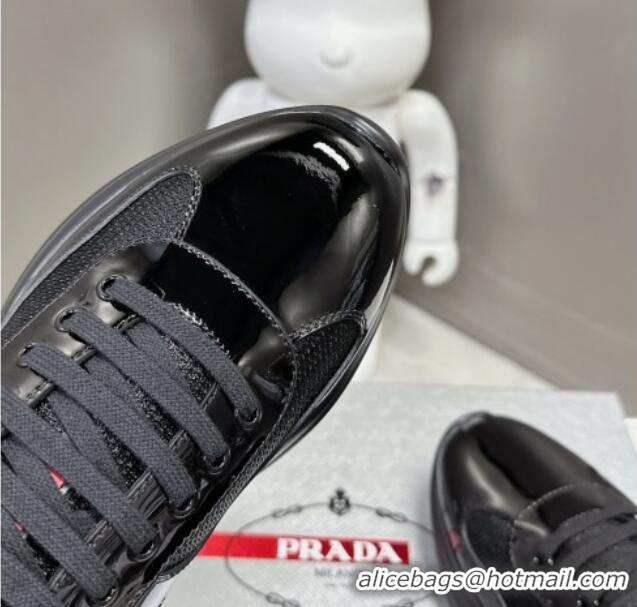 Stylish Prada America's Cup Patent Rubber and Bike Fabric Sneakers Black/Red 327149