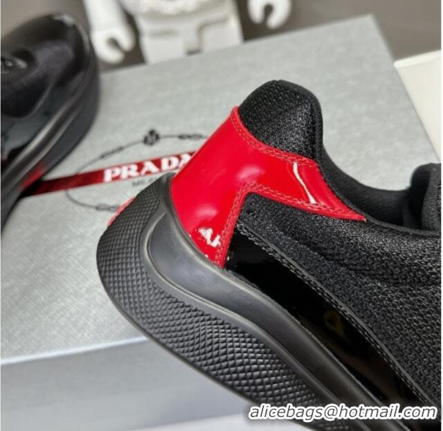 Stylish Prada America's Cup Patent Rubber and Bike Fabric Sneakers Black/Red 327149