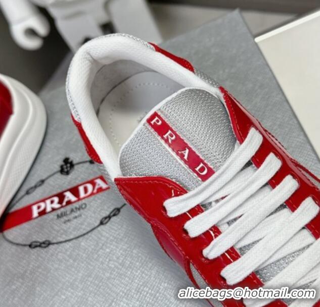 Charming Prada America's Cup Patent Rubber and Bike Fabric Sneakers Red/Grey 327148