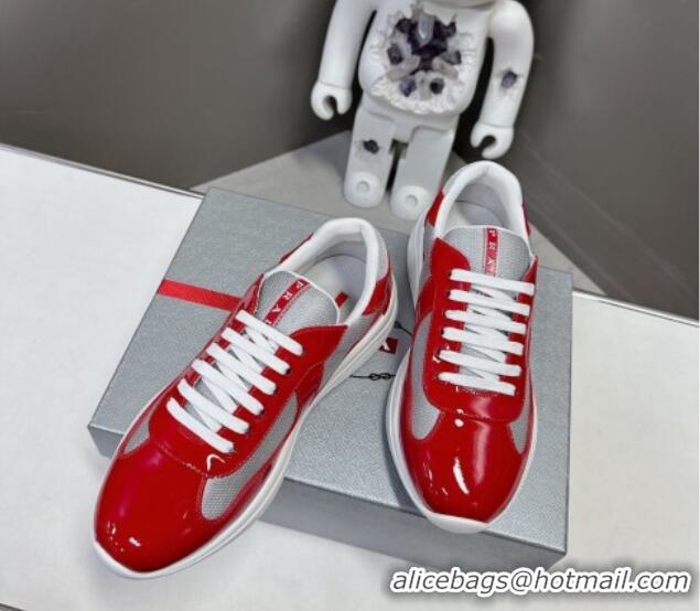 Charming Prada America's Cup Patent Rubber and Bike Fabric Sneakers Red/Grey 327148