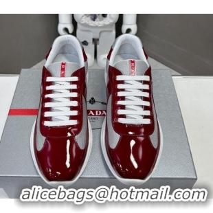 Sophisticated Prada America's Cup Patent Rubber and Bike Fabric Sneakers Burgundy/Grey 327151