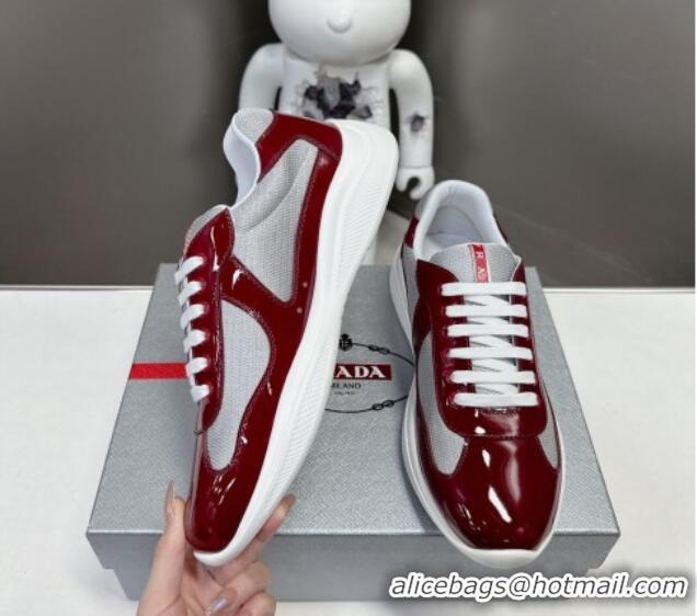 Sophisticated Prada America's Cup Patent Rubber and Bike Fabric Sneakers Burgundy/Grey 327151