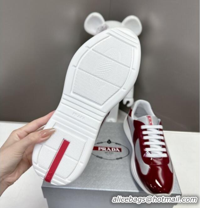 Sophisticated Prada America's Cup Patent Rubber and Bike Fabric Sneakers Burgundy/Grey 327151