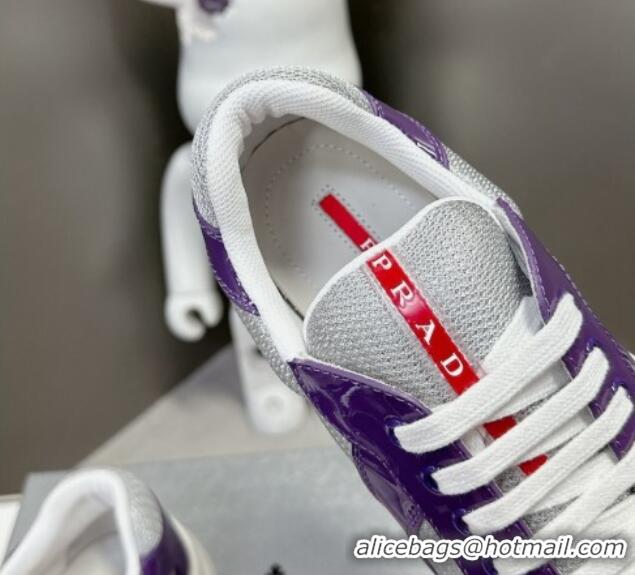 Popular Style Prada America's Cup Patent Rubber and Bike Fabric Sneakers Purple/Grey 327152