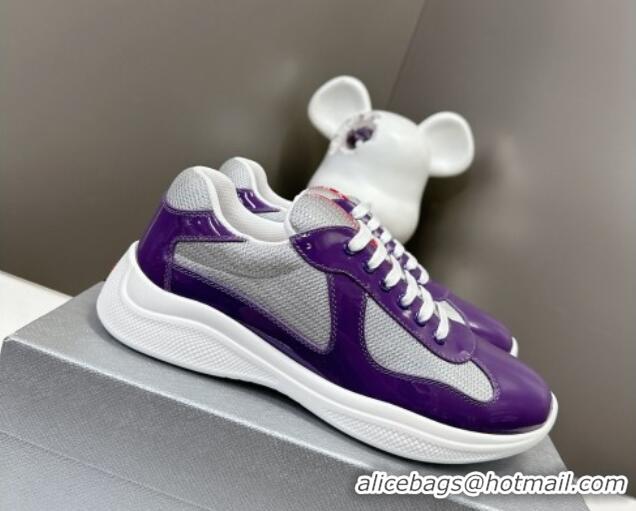 Popular Style Prada America's Cup Patent Rubber and Bike Fabric Sneakers Purple/Grey 327152