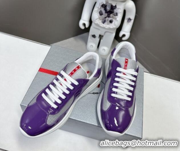 Popular Style Prada America's Cup Patent Rubber and Bike Fabric Sneakers Purple/Grey 327152