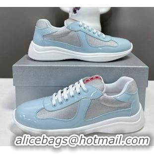 Good Looking Prada America's Cup Patent Rubber and Bike Fabric Sneakers Light Blue 327154