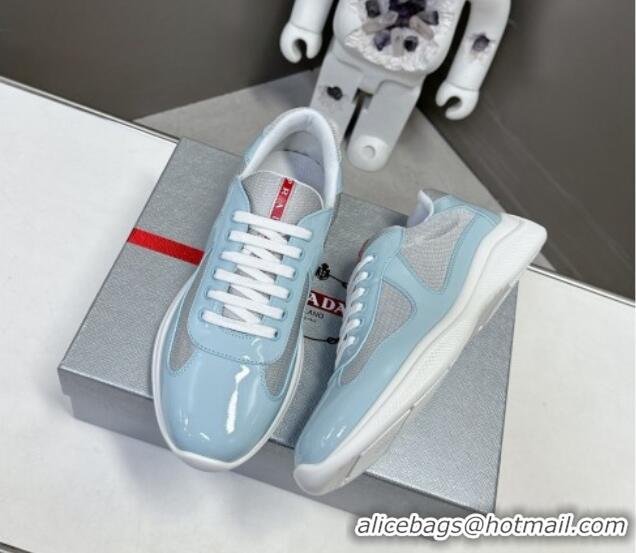 Good Looking Prada America's Cup Patent Rubber and Bike Fabric Sneakers Light Blue 327154