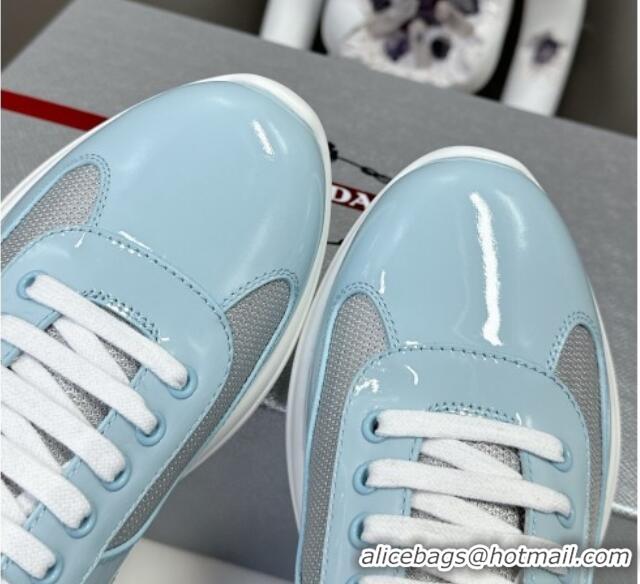 Good Looking Prada America's Cup Patent Rubber and Bike Fabric Sneakers Light Blue 327154