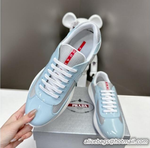 Good Looking Prada America's Cup Patent Rubber and Bike Fabric Sneakers Light Blue 327154