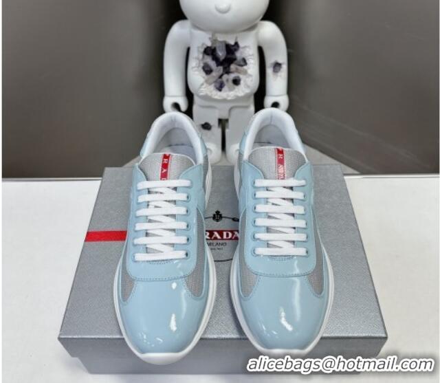 Good Looking Prada America's Cup Patent Rubber and Bike Fabric Sneakers Light Blue 327154