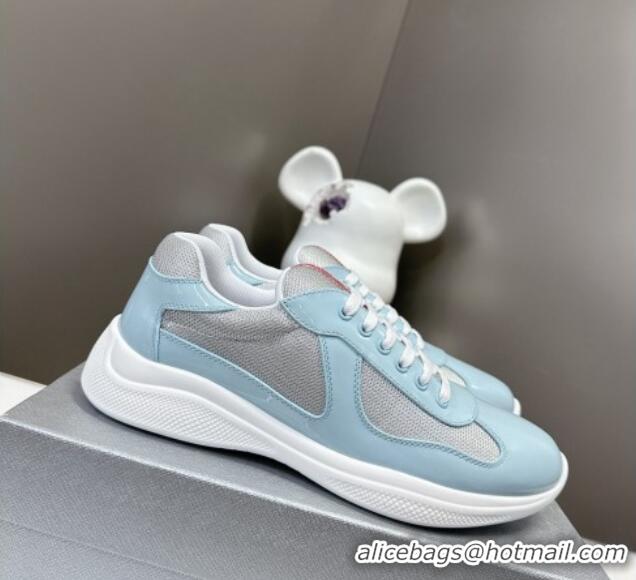 Good Looking Prada America's Cup Patent Rubber and Bike Fabric Sneakers Light Blue 327154