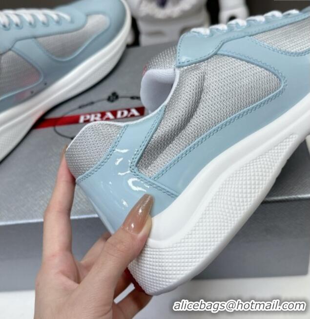 Good Looking Prada America's Cup Patent Rubber and Bike Fabric Sneakers Light Blue 327154