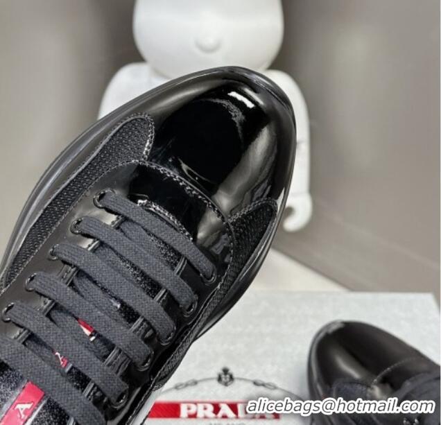 Durable Prada America's Cup Patent Rubber and Bike Fabric Sneakers Black 327155