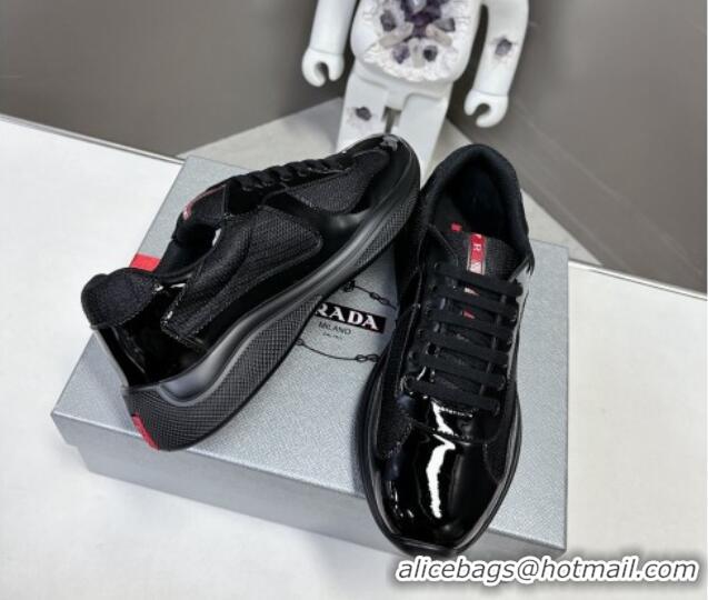 Durable Prada America's Cup Patent Rubber and Bike Fabric Sneakers Black 327155