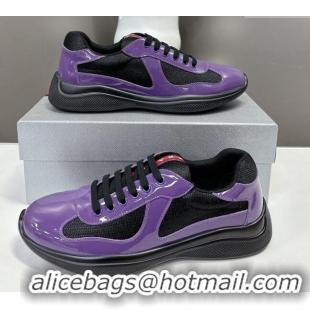 Best Product Prada America's Cup Patent Rubber and Bike Fabric Sneakers Purple/Black 327156