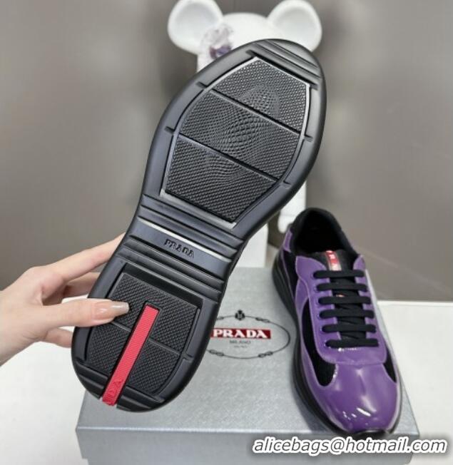 Best Product Prada America's Cup Patent Rubber and Bike Fabric Sneakers Purple/Black 327156