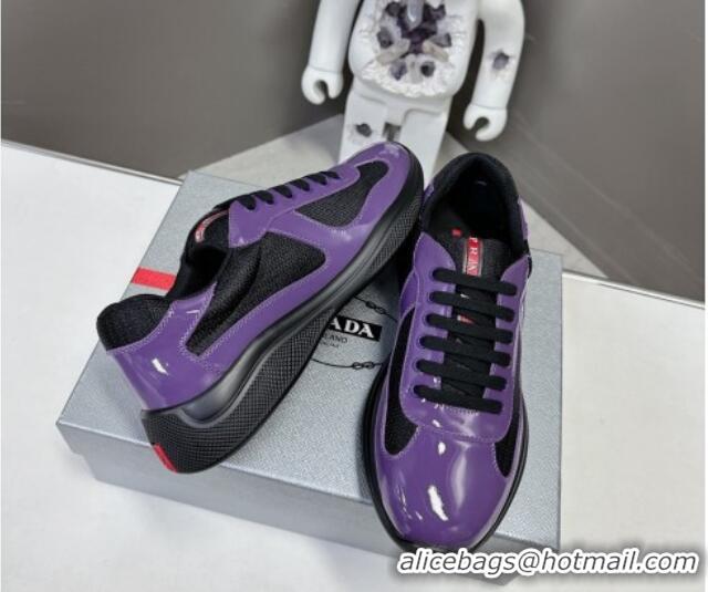 Best Product Prada America's Cup Patent Rubber and Bike Fabric Sneakers Purple/Black 327156