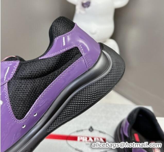 Best Product Prada America's Cup Patent Rubber and Bike Fabric Sneakers Purple/Black 327156