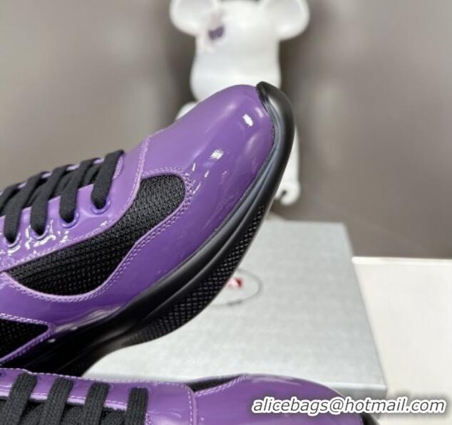 Best Product Prada America's Cup Patent Rubber and Bike Fabric Sneakers Purple/Black 327156