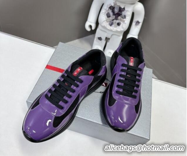 Best Product Prada America's Cup Patent Rubber and Bike Fabric Sneakers Purple/Black 327156