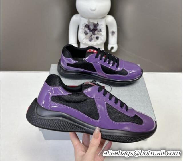 Best Product Prada America's Cup Patent Rubber and Bike Fabric Sneakers Purple/Black 327156