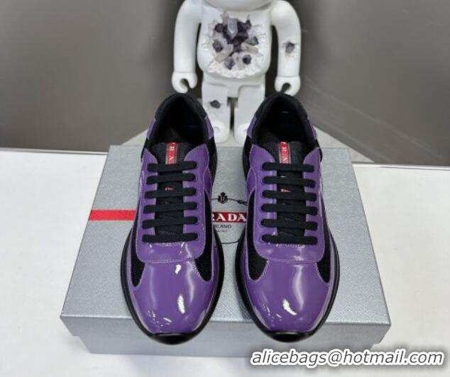 Best Product Prada America's Cup Patent Rubber and Bike Fabric Sneakers Purple/Black 327156