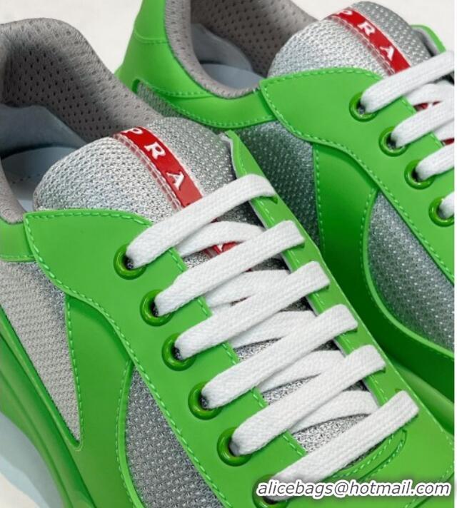 Fashion Prada Women's America's Cup Soft Rubber and Bike Fabric Sneakers Green 327159