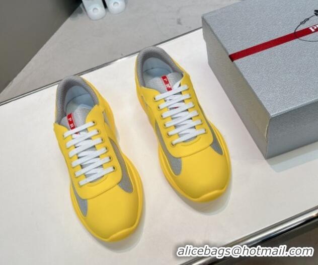 Top Grade Prada Women's America's Cup Soft Rubber and Bike Fabric Sneakers Yellow 327164