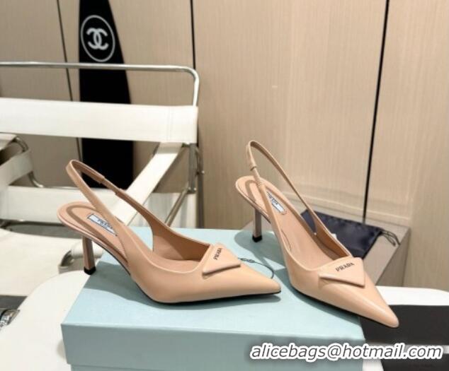 Perfect Prada Brushed Leather Slingback Pumps 7.5cm Beige 429200